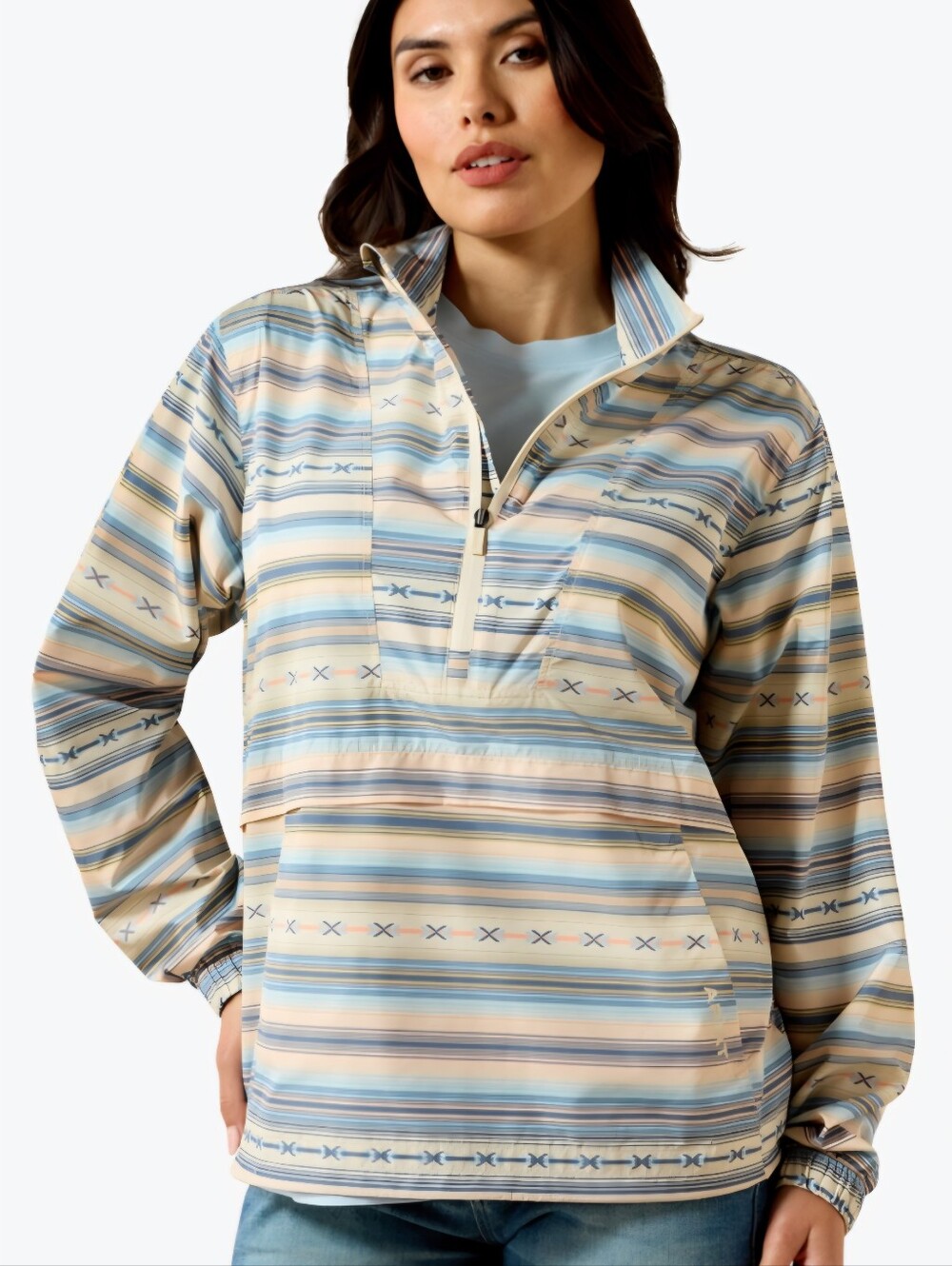 Ariat Woman's Whisper Pullover Jacket, LRG, NEW. Sunset Serape Stripe Color